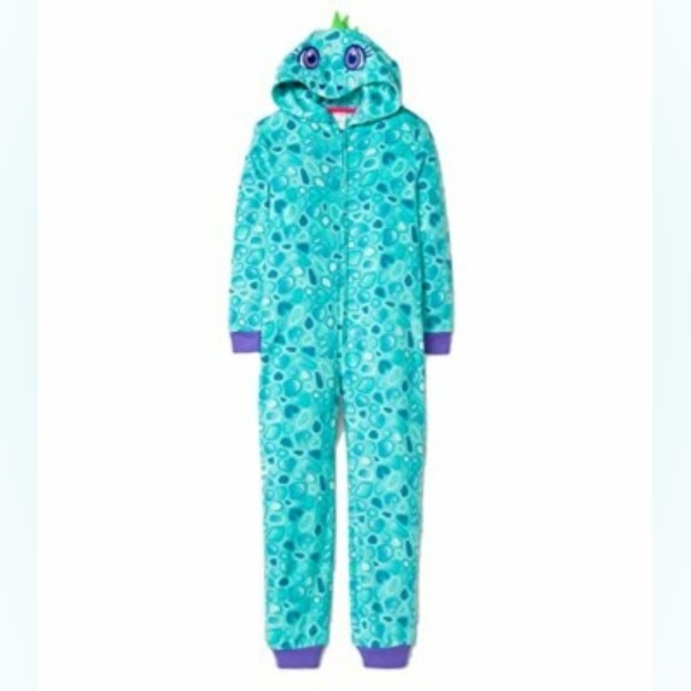 Cat & Jack girl's polyester green dinosaur one piece hooded costume sleepwear L